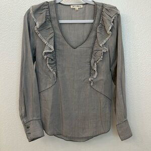 Grey denim ruffle long sleeve